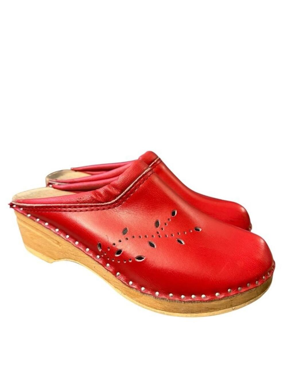 Bastad Troentorp O'keefe Red Leather Wood Clog Women size 38 US 8